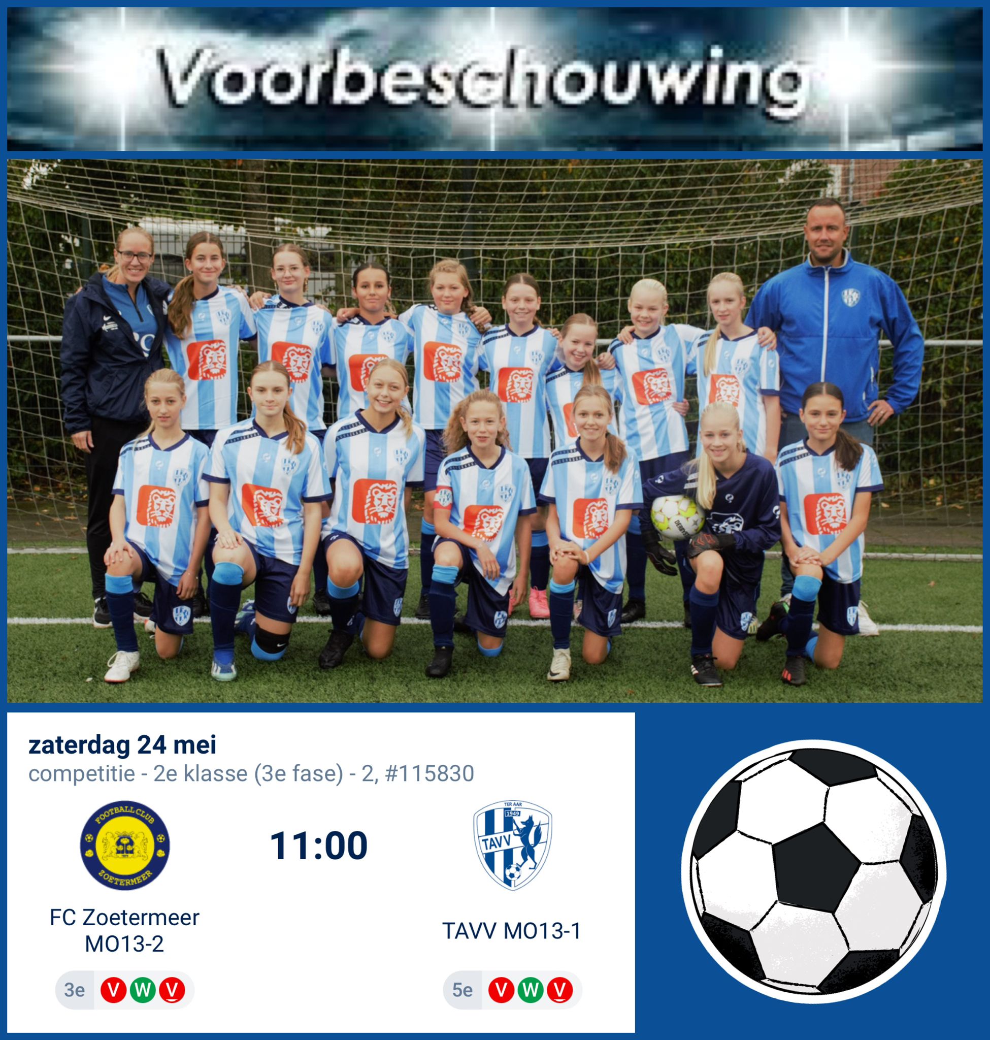 Voorbeschouwing | 24 mei 2025 Zoetermeer MO13-2 vs. TAVV MO13-1