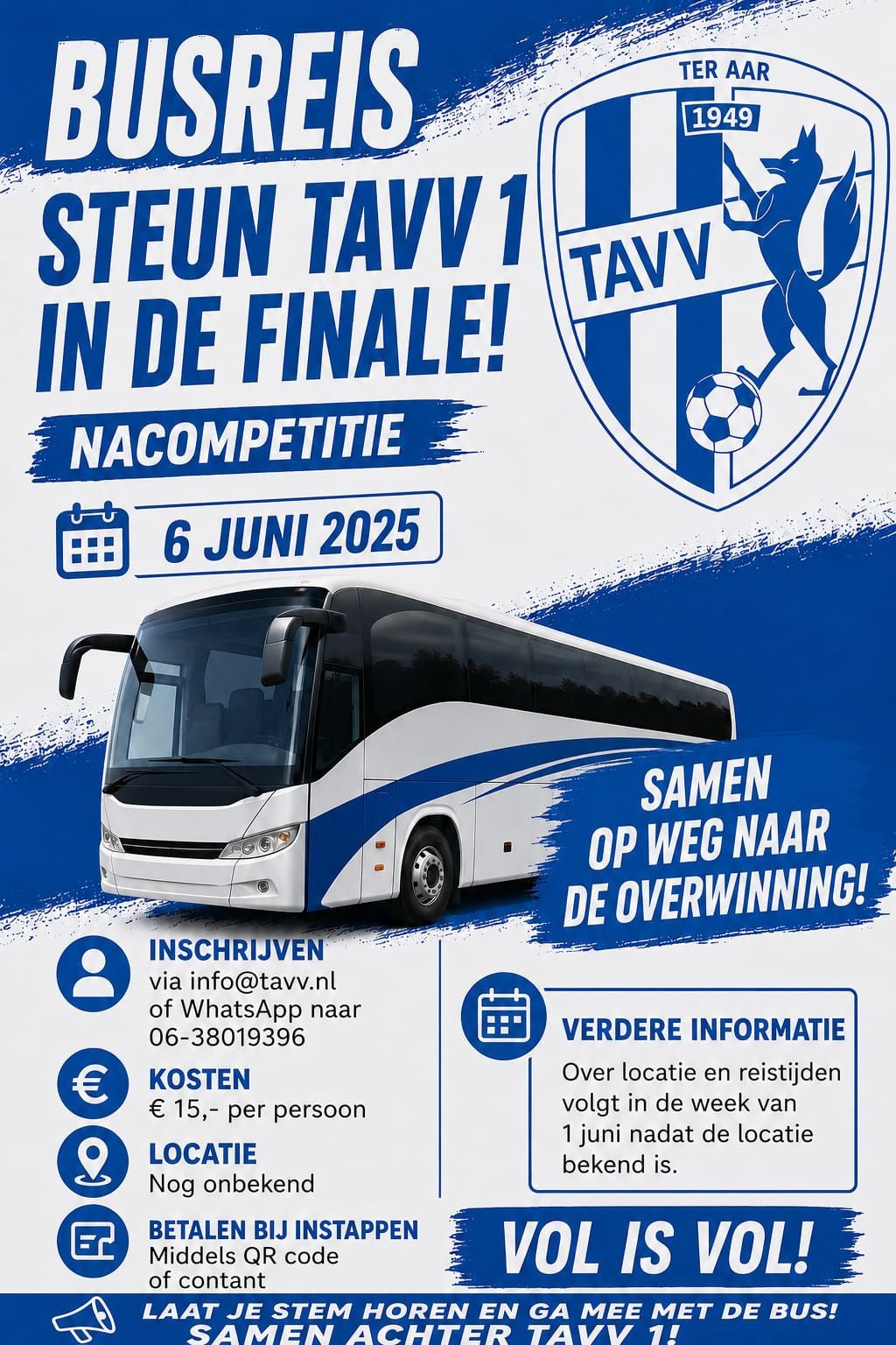 Supportersbus richting de finale van de nacompetitie